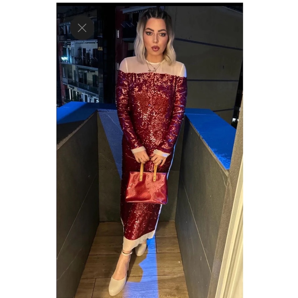 Zara sequin chiffon red midi dress sz.00